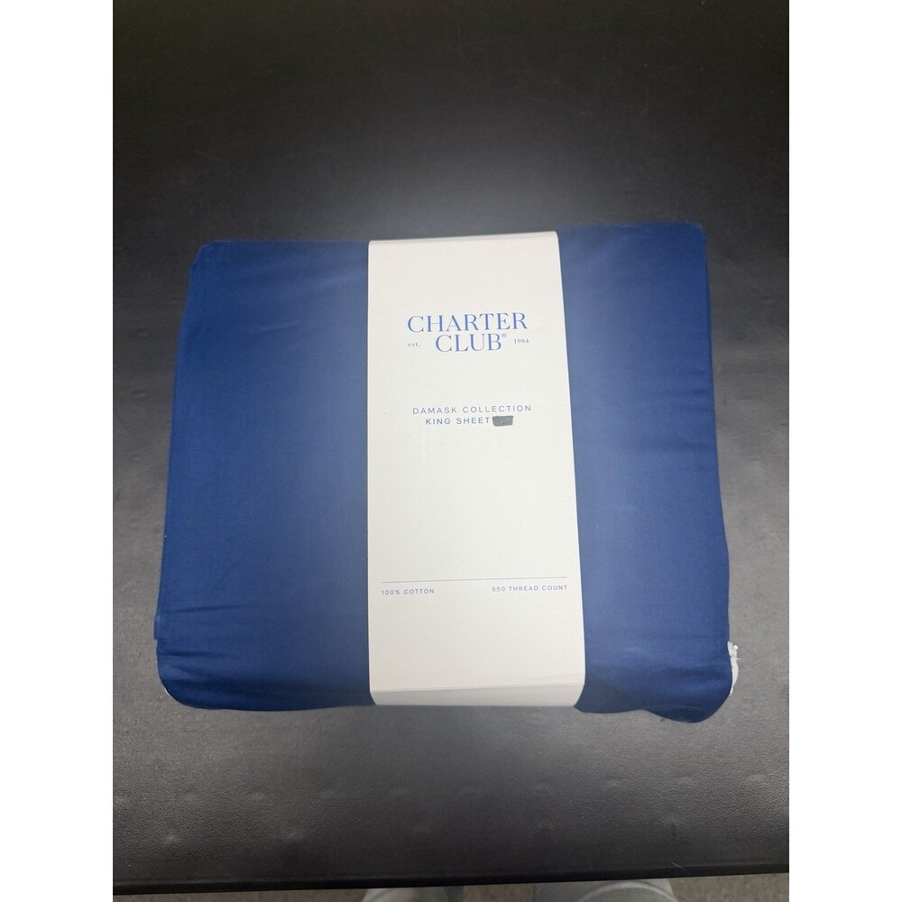 Charter Club King Fitted Sheet + Flat Sheet Blue 550 TC Solid